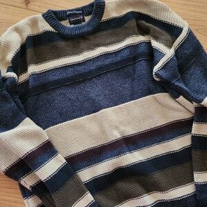 Vintage GANT Men's Striped Sweater - Blue Cream Brown - L/XL